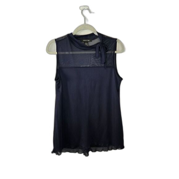Adele & May Women's Navy Mixed Media Sleeveless Top Size Medium - Picture 1 of 3